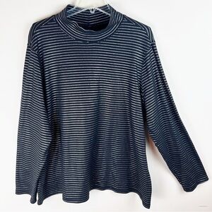 Studio Works Knit Mock Neck Sweater 3X Black Metallic Silver Stripes Striped